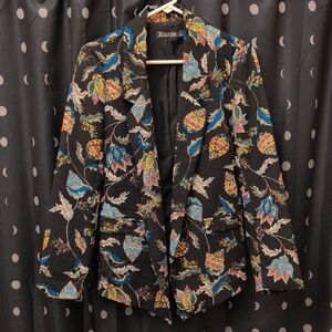 New York & Company Black Blazer with Colorful Floral Patterns